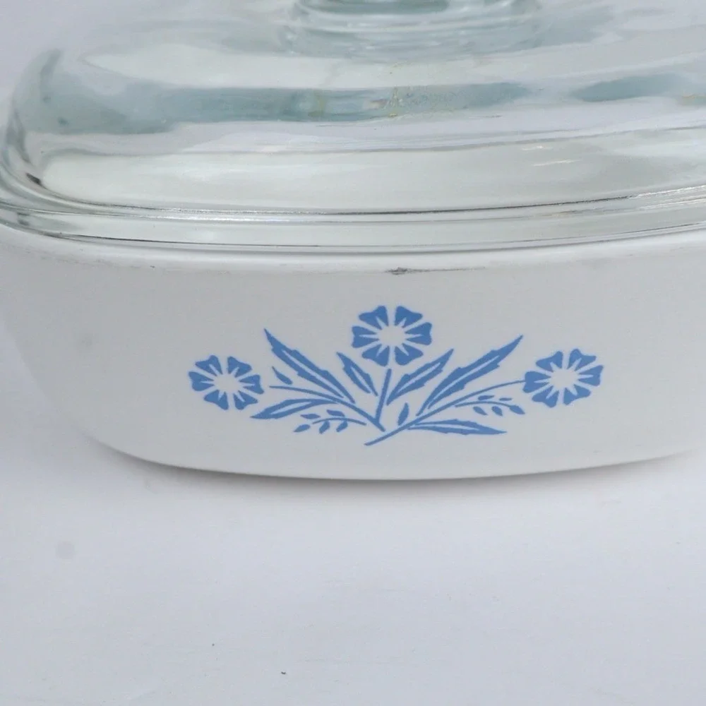VTG Blue Cornflower Corning Ware 1 QT. Glass Lid w/ Large Knob Made in USA